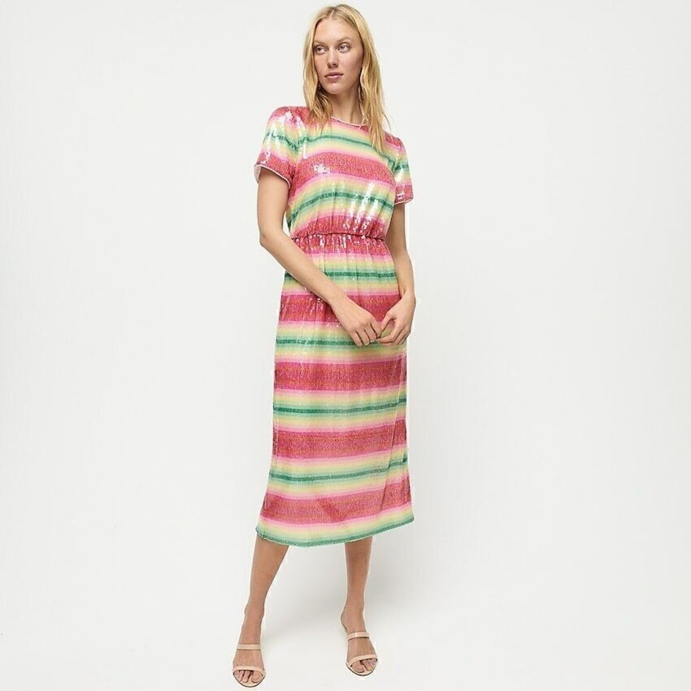 NWT J.Crew Dress Theresa Stripe Sequin Watermelon Size 6